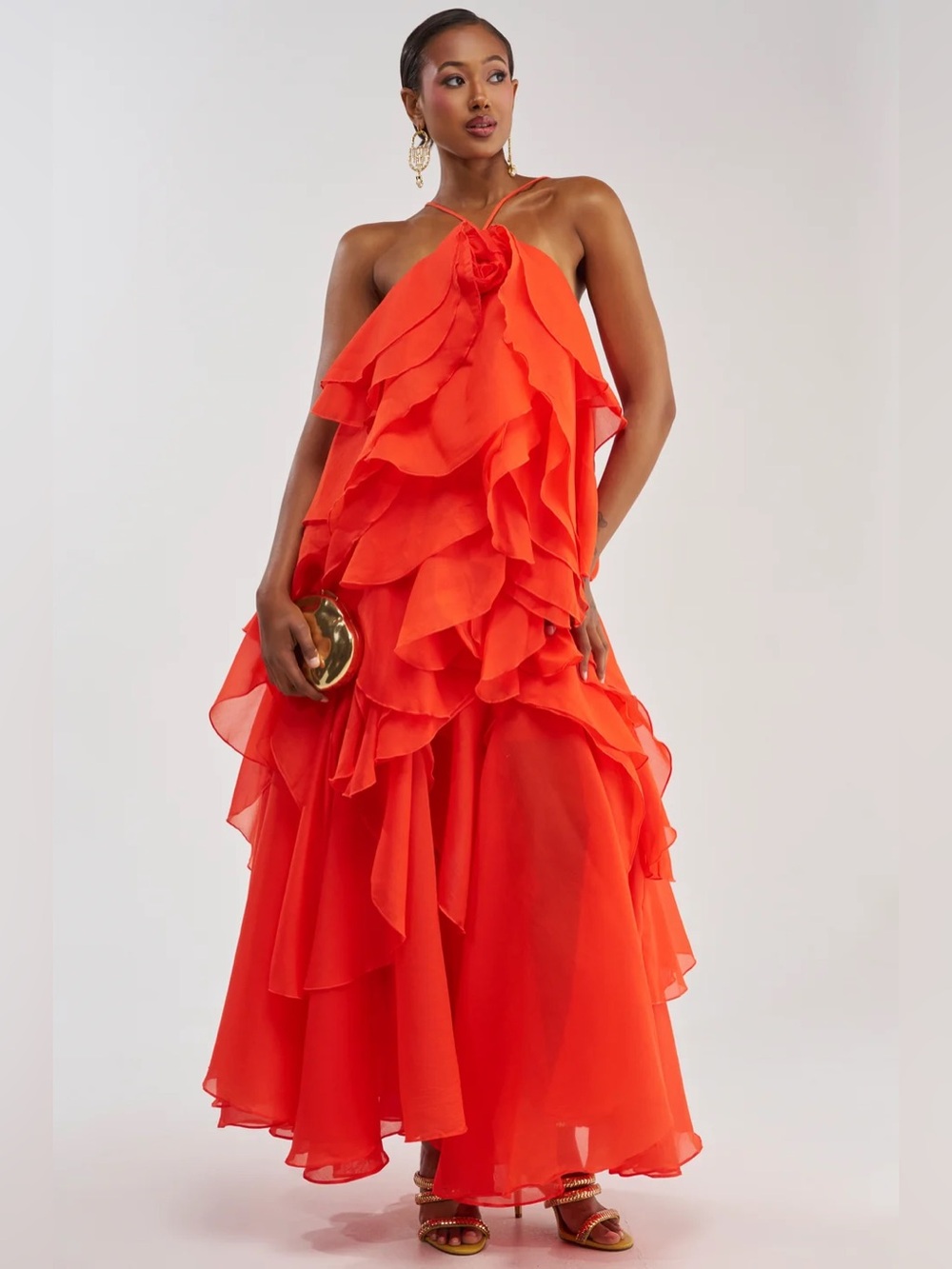 Akira GOLDEN HOUR FLORAL CHIFFON MAXI DRESS IN ORANGE s new